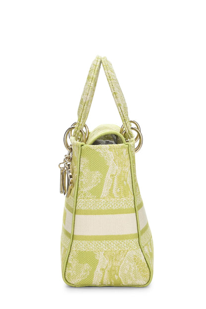 Dior, Pre-Loved Lona bordada verde Lady D-Lite Medium, Verde