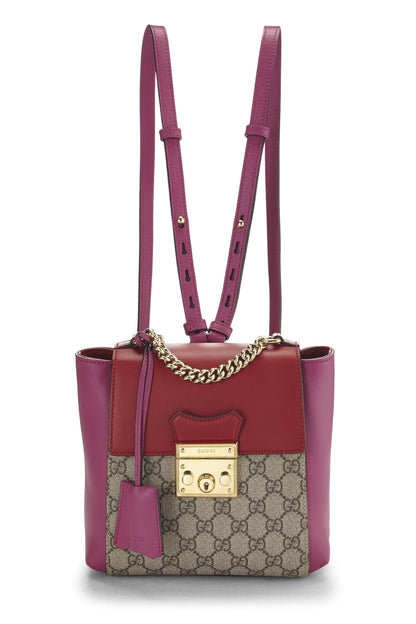 Gucci, sac à dos original en toile GG Supreme rouge et rose d'occasion, mini, multicolore