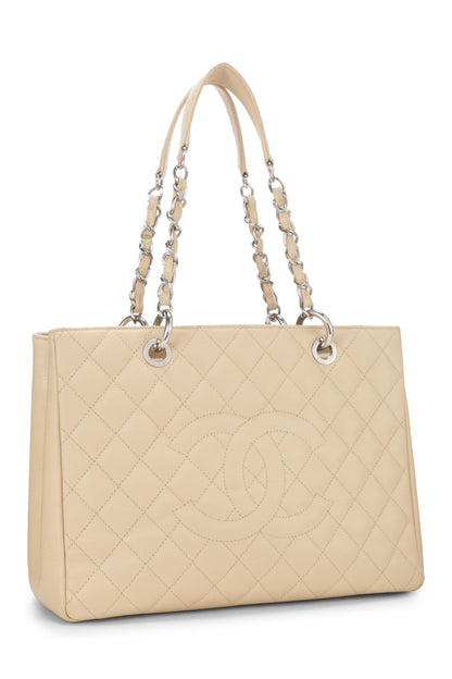 Chanel, Pre-Loved Beige Quilted Caviar Grand Shopping Tote (GST), Beige