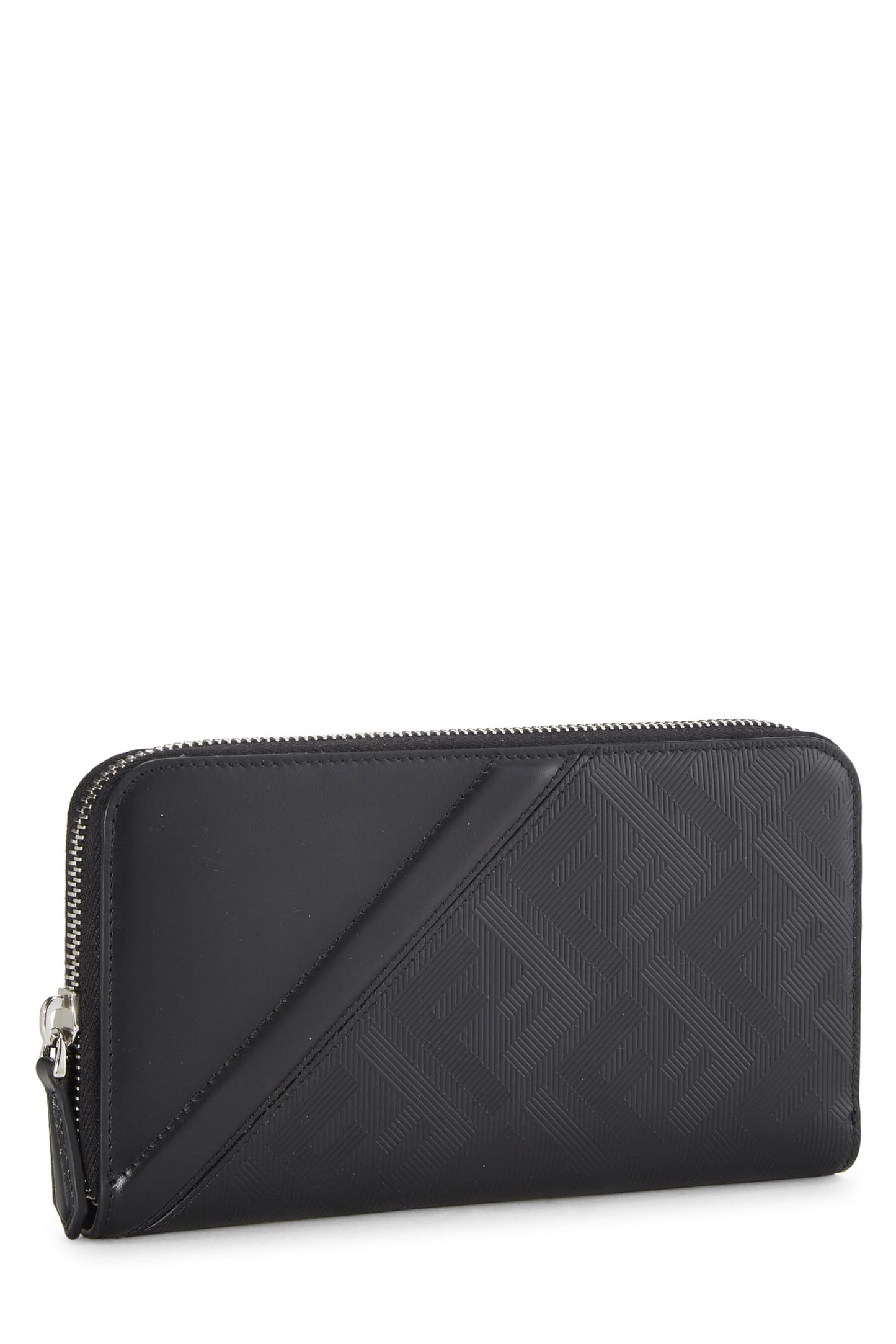 Fendi, Pre-Loved Black Zucca Leather Zip Around Wallet, Black