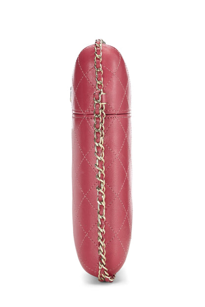 Chanel, Pre-Loved Pink Calfskin Crossbody Chain Phone Holder, Pink