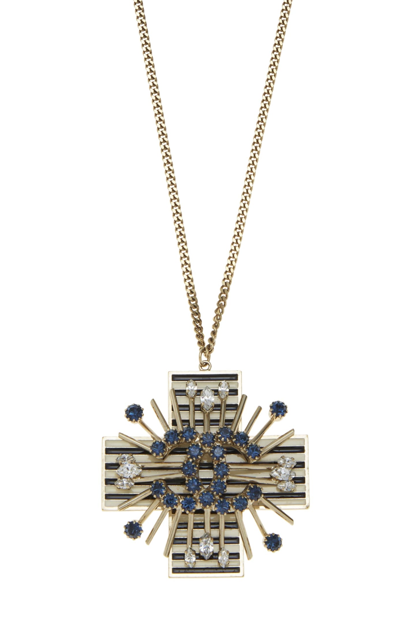 Chanel, Pre-Loved Gold & Crystal 'CC' Cross Necklace, Gold