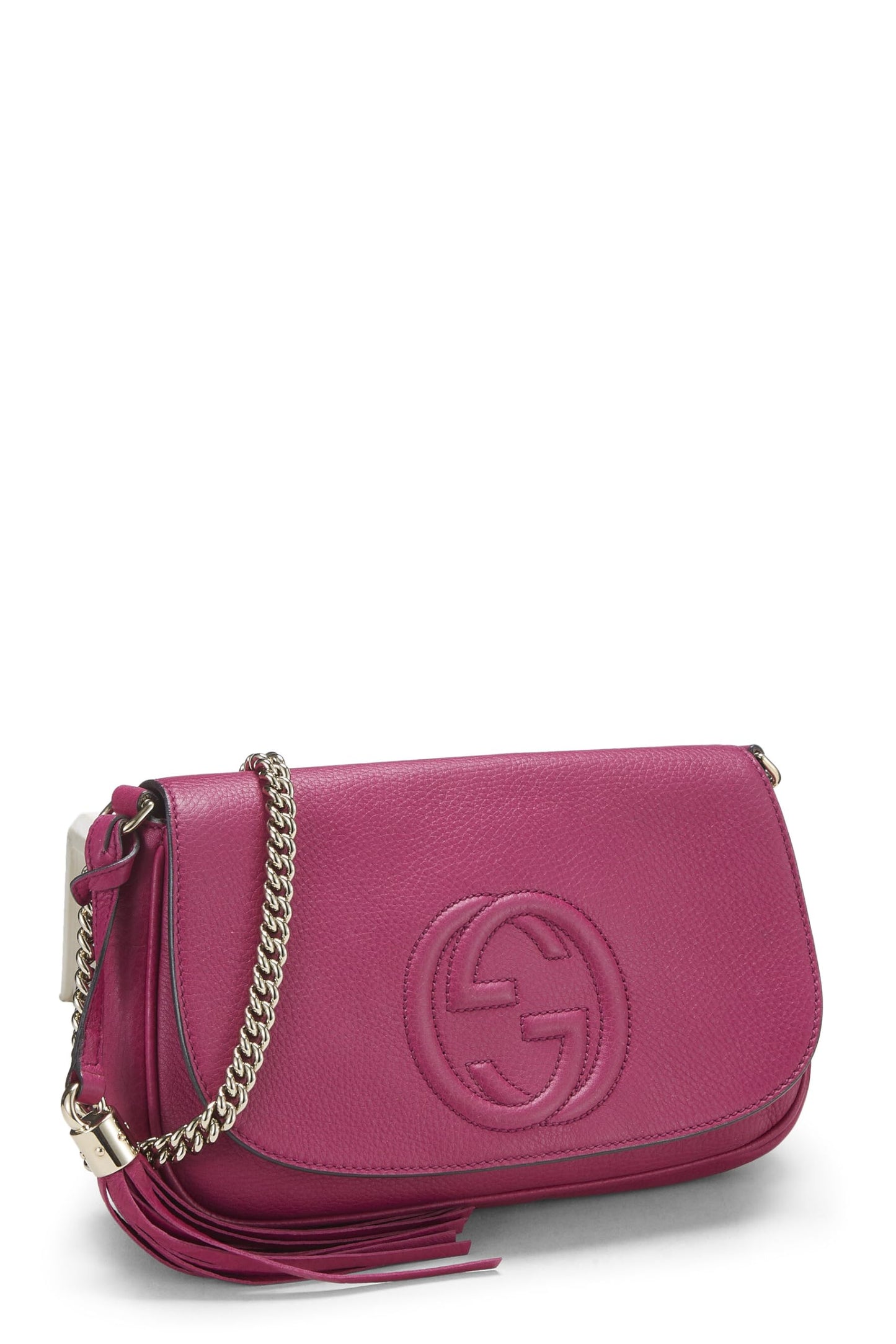 Gucci, Pre-Loved Pink Grained Leather Soho Chain Flap Crossbody, Pink