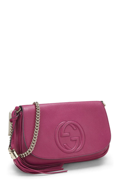 Gucci, Bandolera Soho con solapa y cadena de cuero granulado rosa Pre-Loved, Rosa