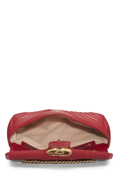 Gucci, Pre-Loved Red Leather GG Marmont Matelassé Shoulder Bag Small, Red