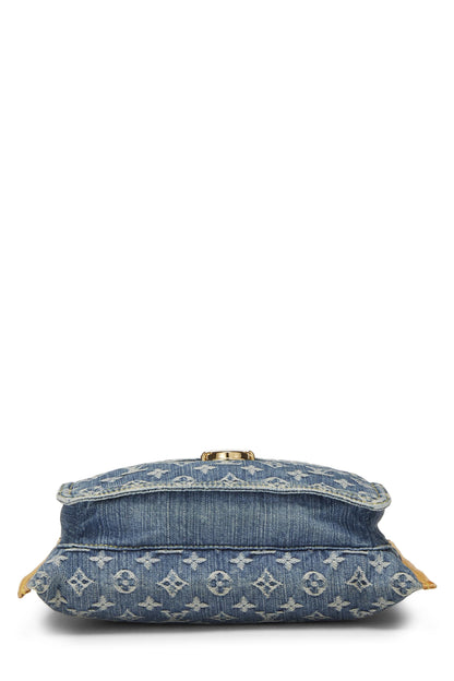 Louis Vuitton, sac cabas plat en denim monogrammé bleu d'occasion, bleu