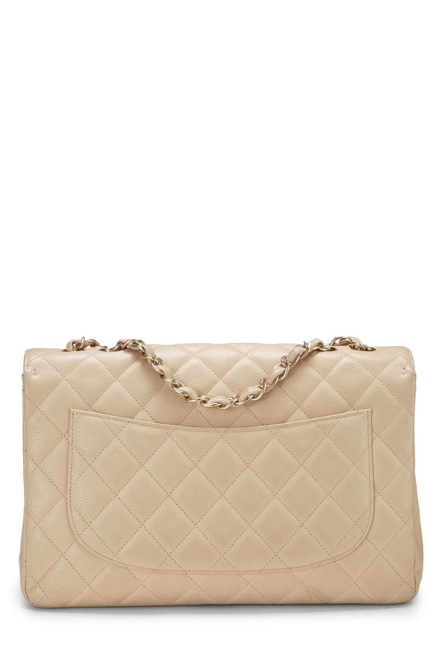 Chanel, sac à rabat jumbo matelassé beige caviar neuf classique d'occasion, beige