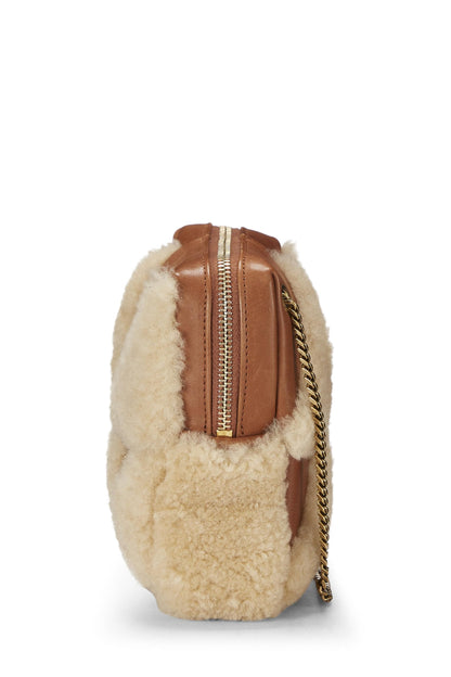 Yves Saint Laurent, Pre-Loved Brown Shearling Jamie Cube Bag Charm, Brown