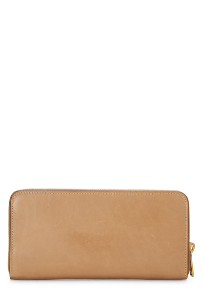 Yves Saint Laurent, portefeuille zippé en cuir marron d'occasion, beige