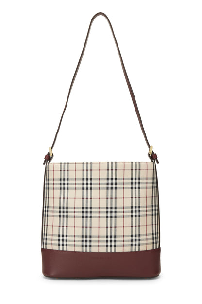 Burberry, Pre-Loved Burgundy House Check Canvas Bucket Bag Small, Burgundy