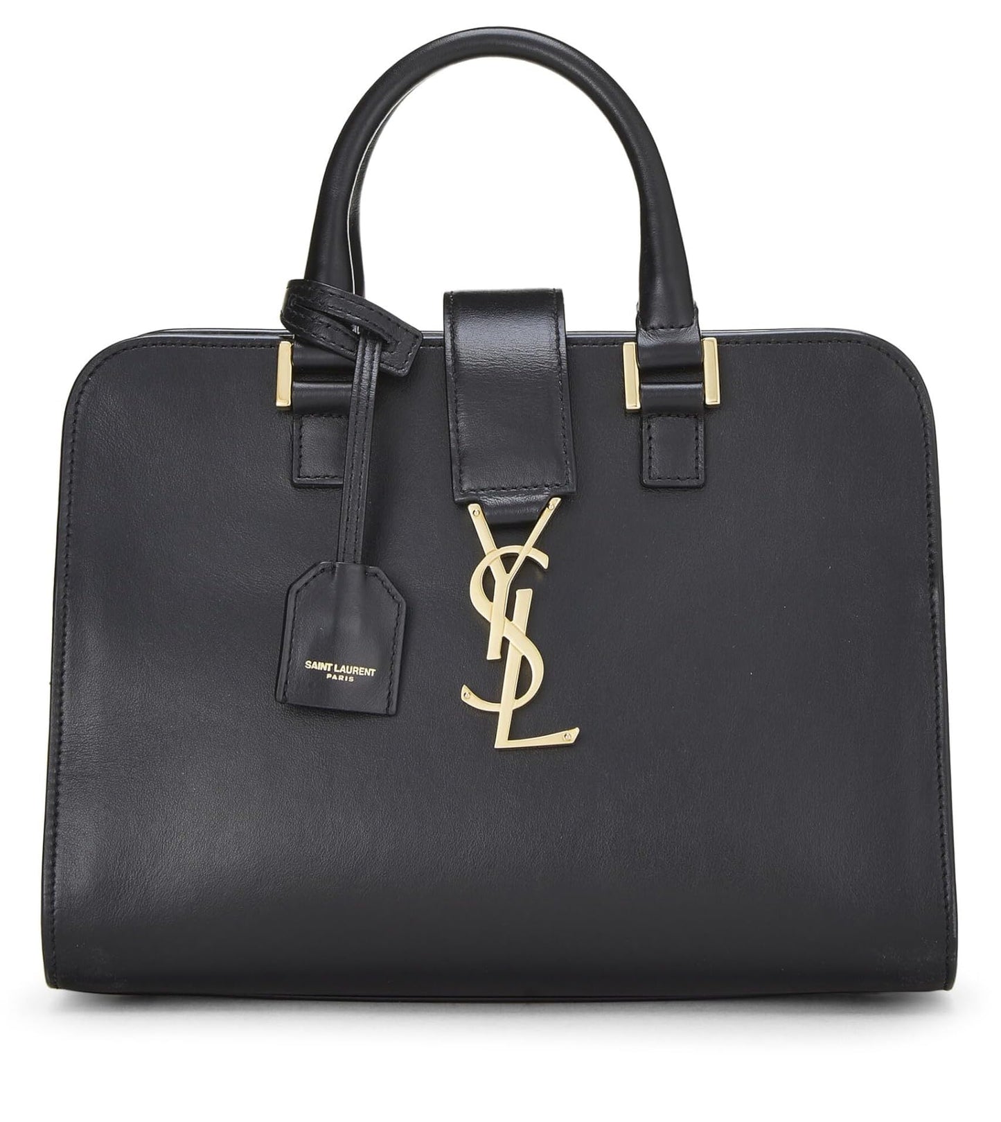 Yves Saint Laurent, Cabas Baby Pre-Loved de cuero negro con monograma, Negro