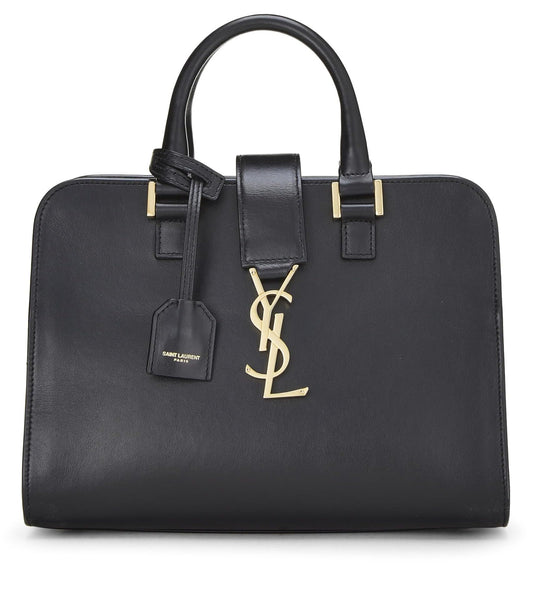 Yves Saint Laurent, Pre-Loved Black Leather Monogram Cabas Baby, Black