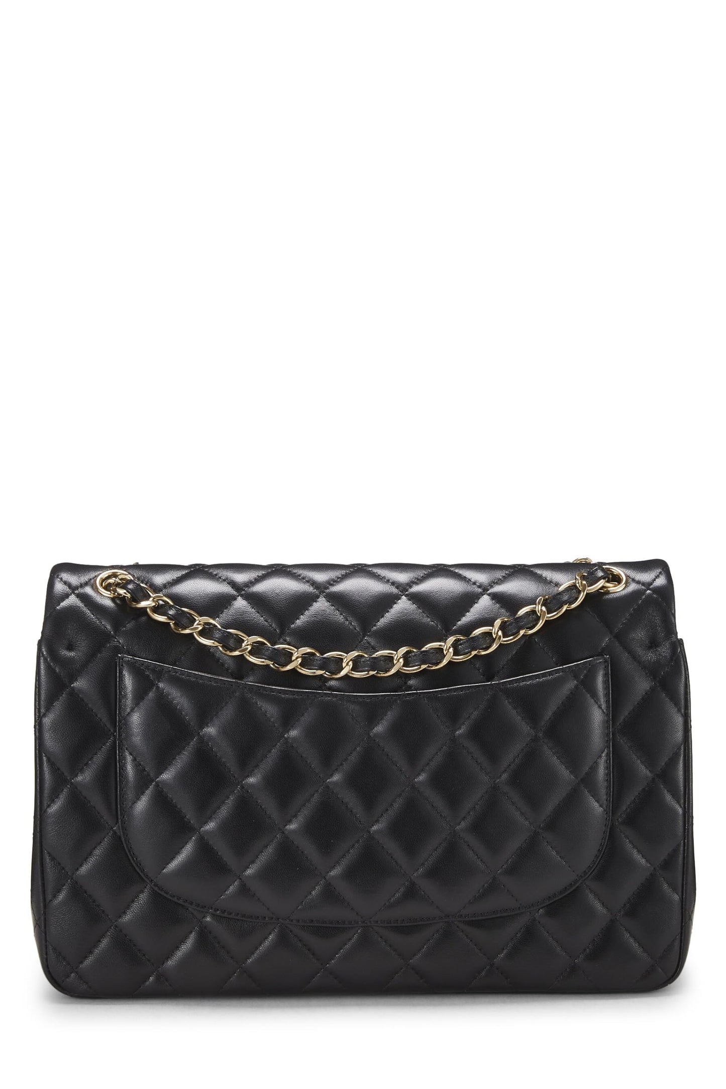 Chanel, sac à main jumbo à double rabat en cuir d'agneau matelassé noir d'occasion, noir