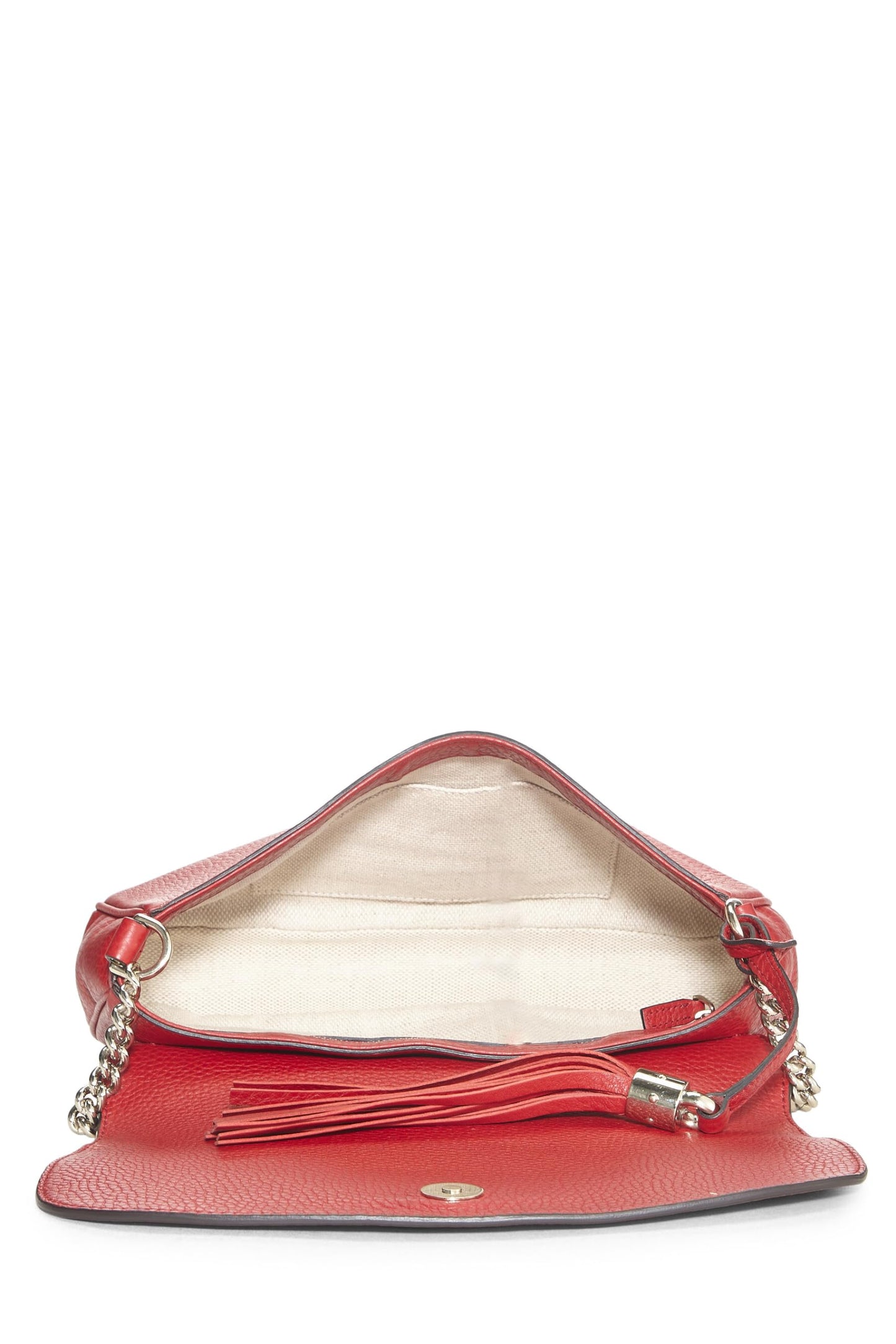 Gucci, Pre-Loved Red Grained Leather Soho Chain Flap Crossbody, Red