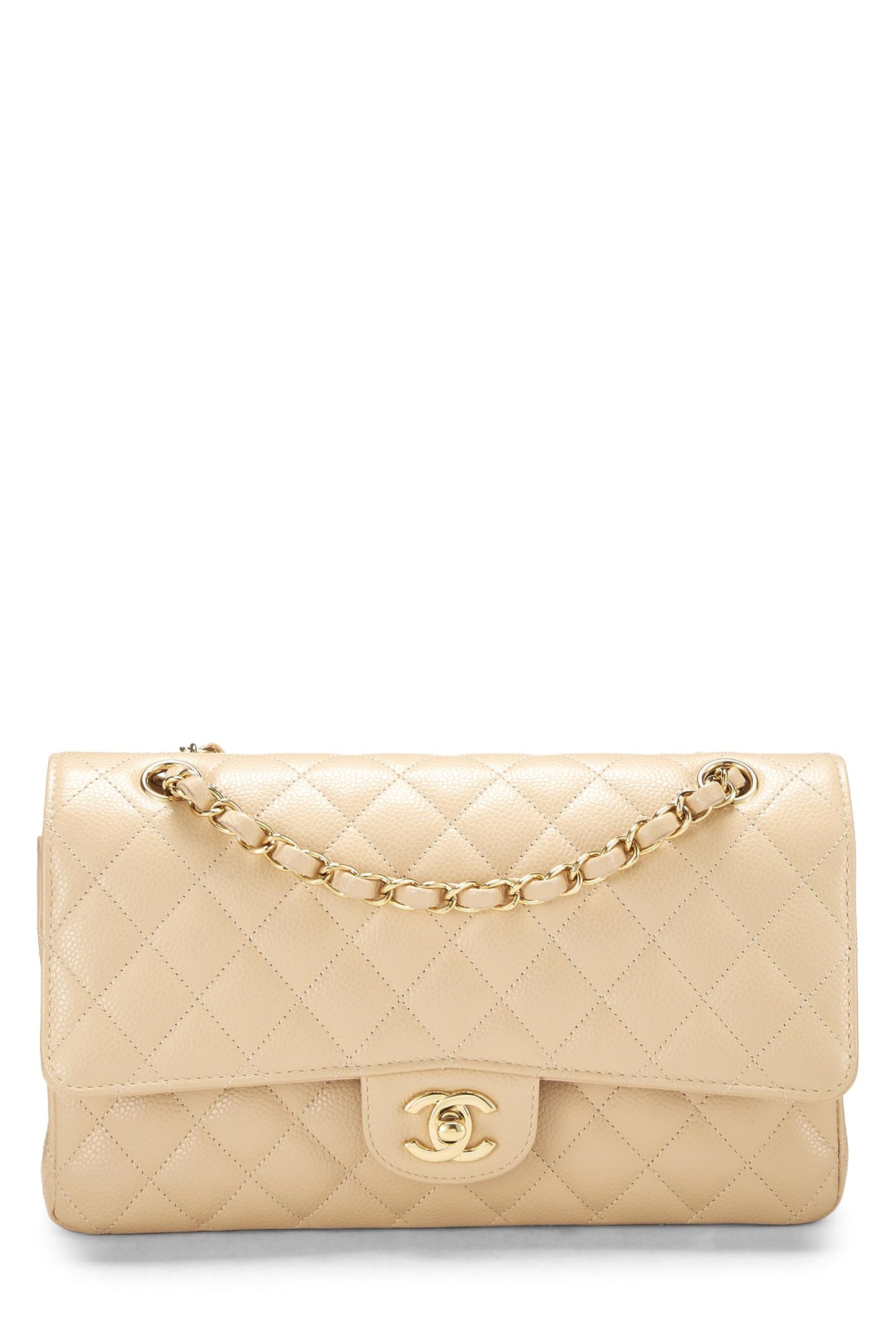 Chanel, Pre-Loved Beige Quilted Caviar Classic Double Flap Medium, Beige