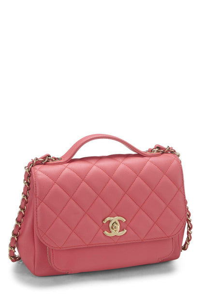 Chanel, sac à rabat Business Affinity matelassé rose d'occasion, petit modèle, rose