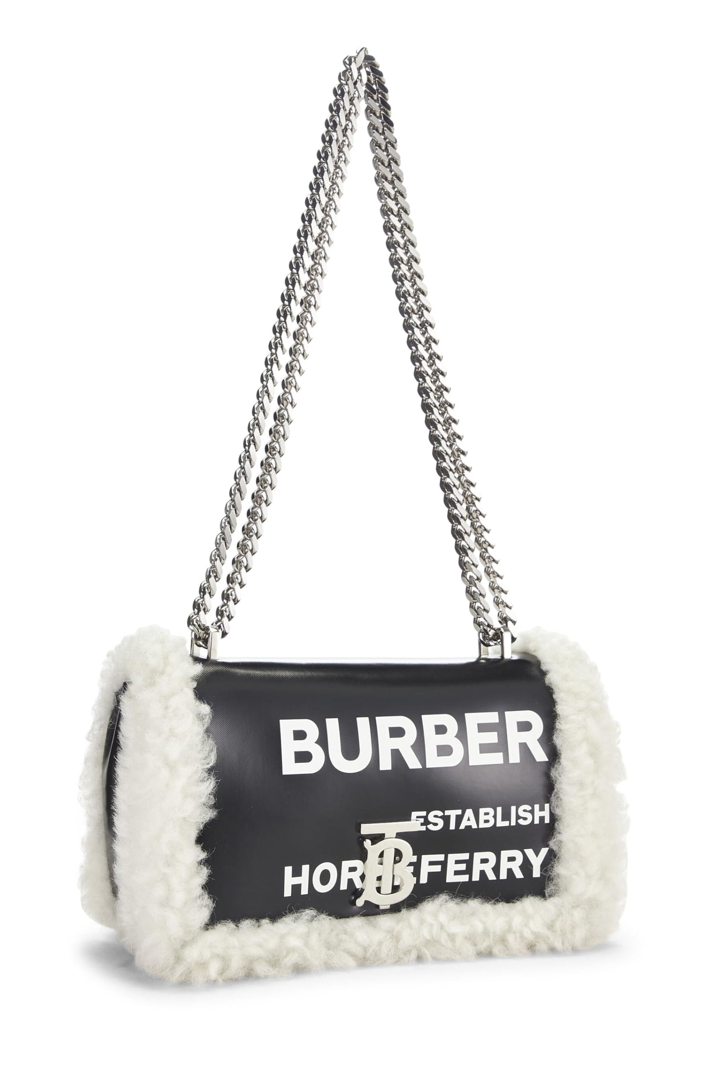 Burberry, sac à bandoulière Horseferry Lola en peau de mouton noire d'occasion, petit modèle, noir