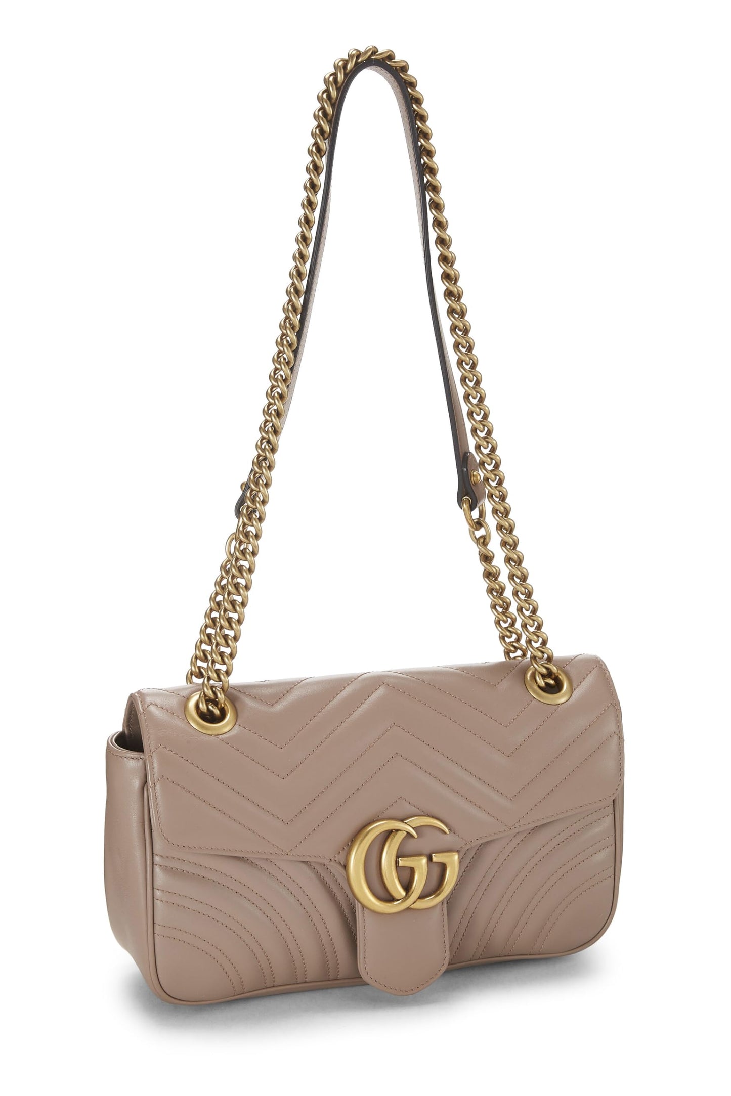 Gucci, sac à bandoulière GG Marmont en cuir beige d'occasion, petit modèle, beige