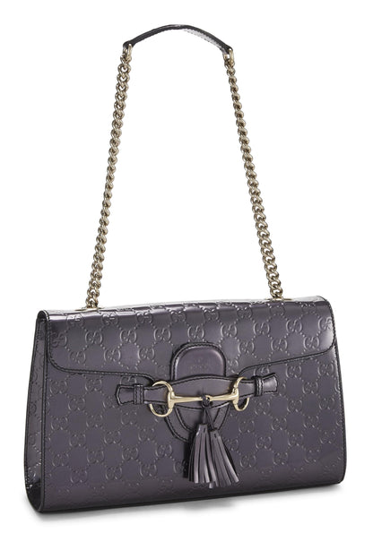 Gucci, sac à bandoulière en cuir verni violet Guccissima Emily d'occasion, violet