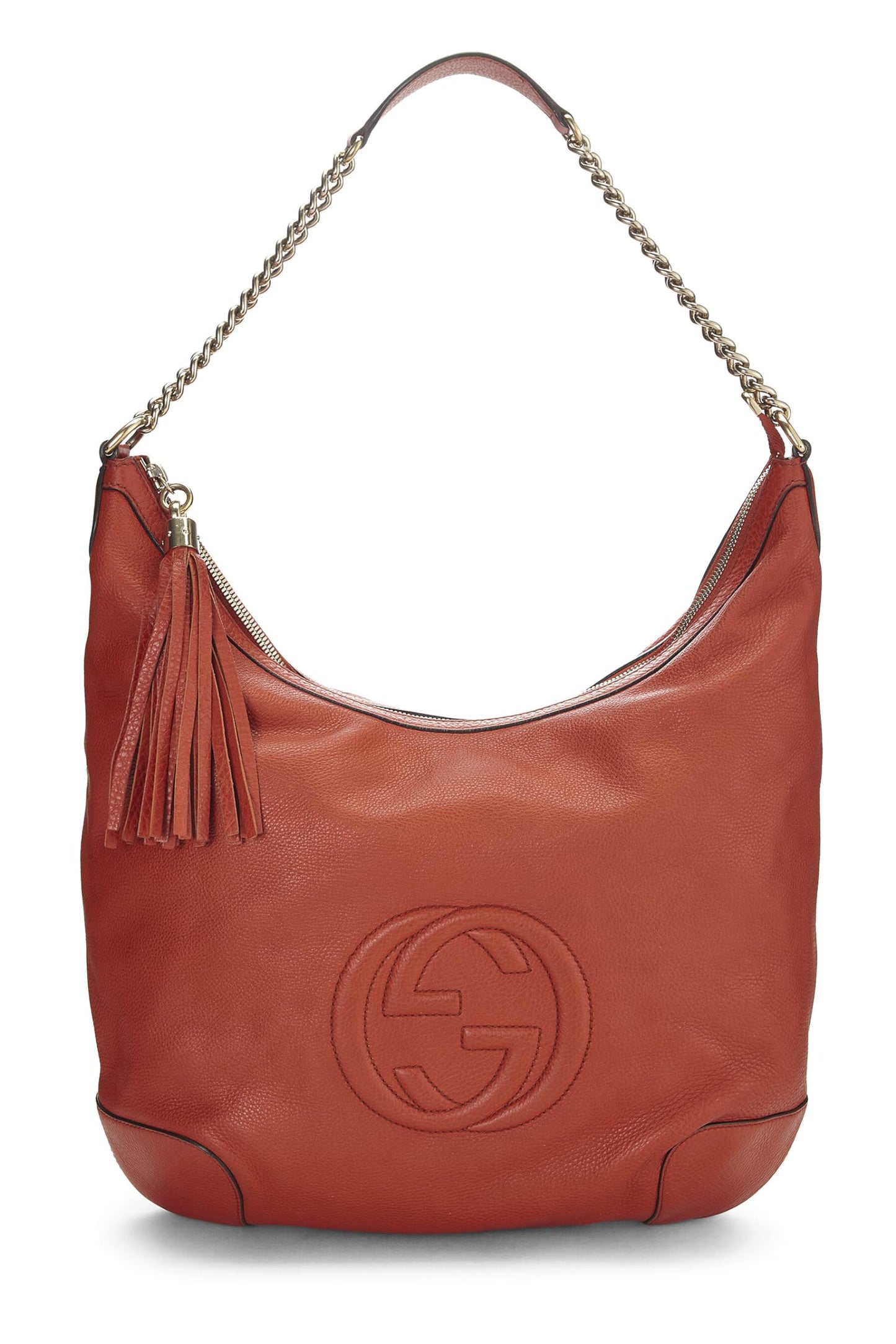 Gucci, Hobo grande con cadena Soho de cuero naranja Pre-Loved, Naranja