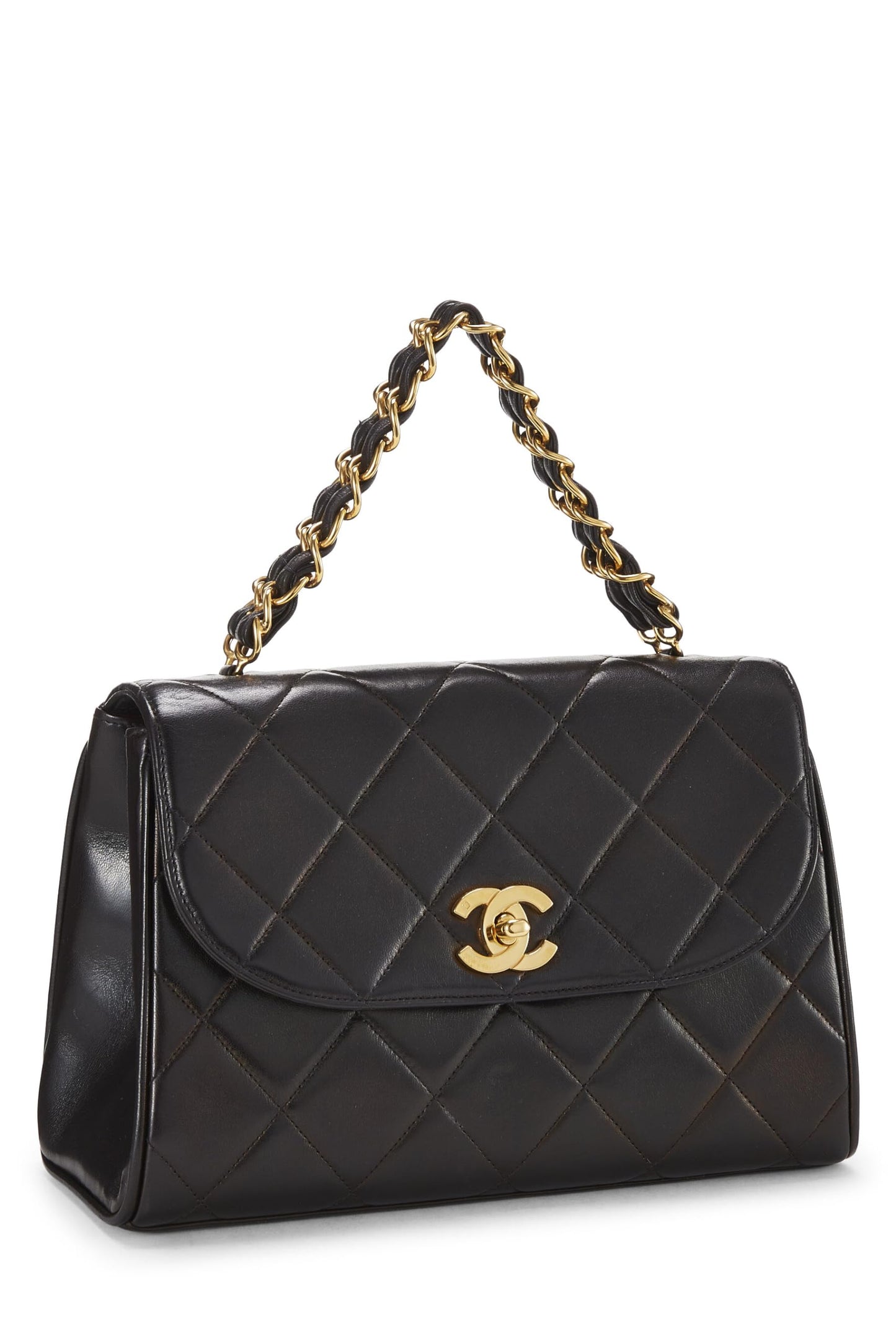 Chanel, Bolso mediano de piel de cordero acolchado negro Pre-Loved, Negro