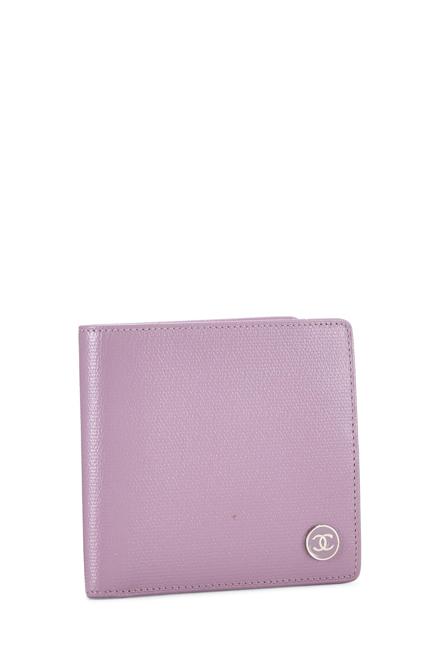 Chanel, Portefeuille à deux volets en cuir de veau violet d'occasion, violet