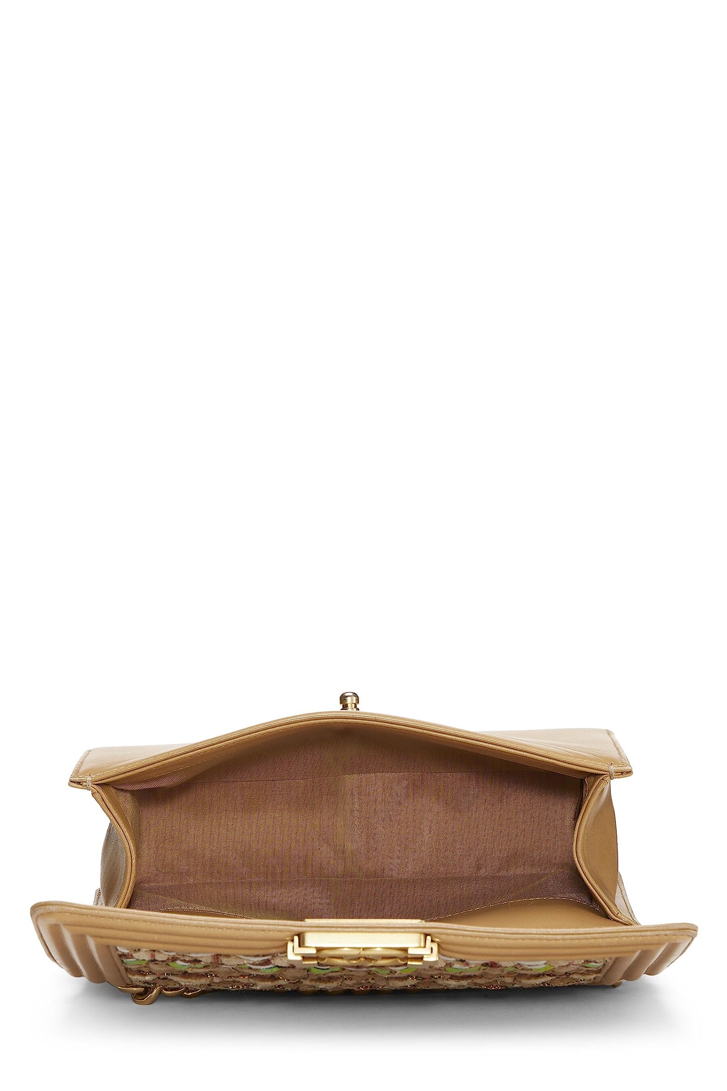 Chanel, sac Boy en tweed beige d'occasion de taille moyenne, beige