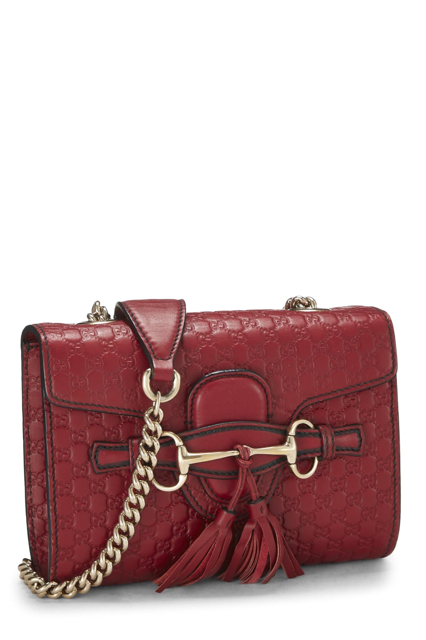 Gucci, sac à bandoulière Emily Chain en cuir Microguccissima rose d'occasion, rouge