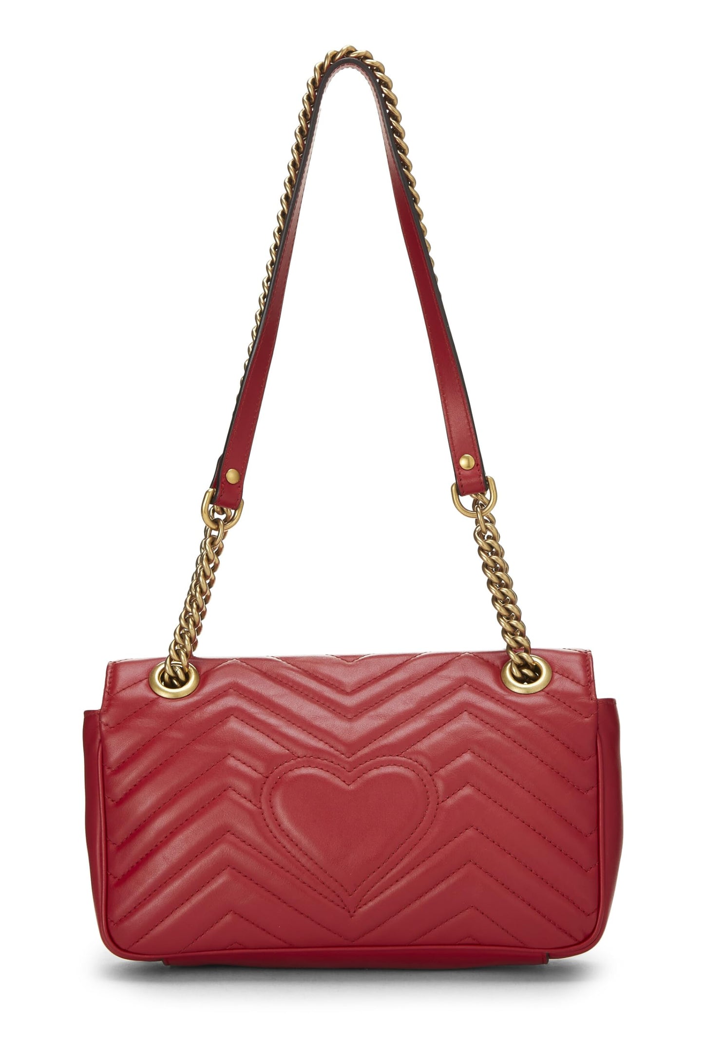 Gucci, Pre-Loved Red Leather GG Marmont Shoulder Bag Small, Red