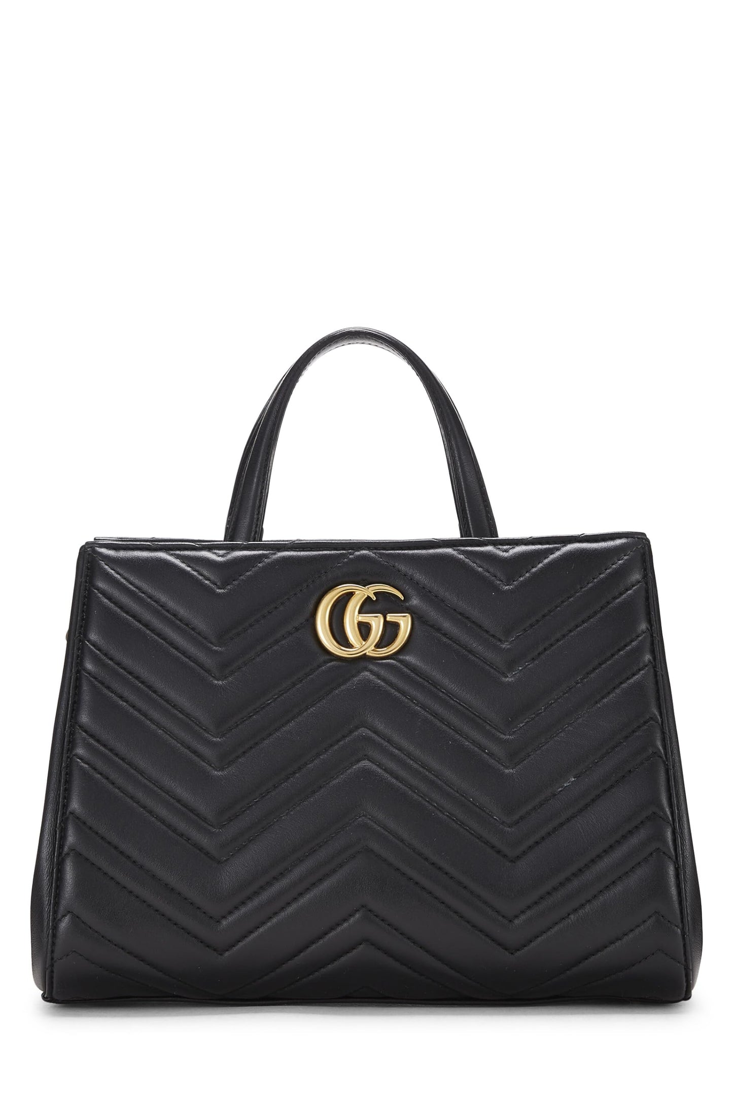 Gucci, Pre-Loved Black Leather GG Marmont Top Handle Bag Small, Black