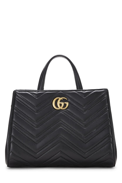 Gucci, Pre-Loved Black Leather GG Marmont Top Handle Bag Small, Black