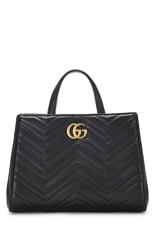 Gucci, Bolso pequeño con asa superior GG Marmont de cuero negro Pre-Loved, Negro