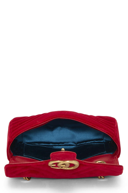 Gucci, Pre-Loved Red Velvet GG Marmont Shoulder Bag Mini, Red