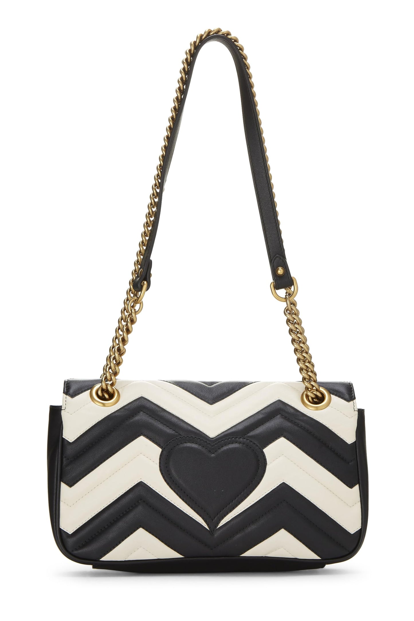 Gucci, Pre-Loved Black & White Leather GG Marmont Shoulder Bag Small, Multi