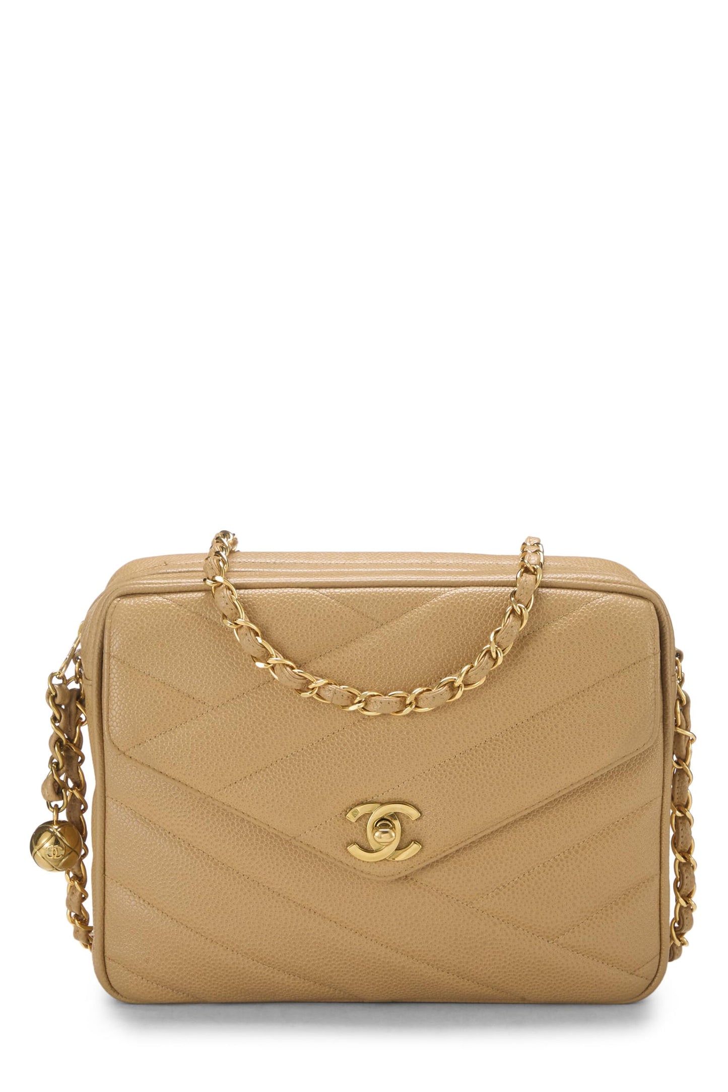 Chanel, sac enveloppe pour appareil photo matelassé beige caviar de taille moyenne, beige