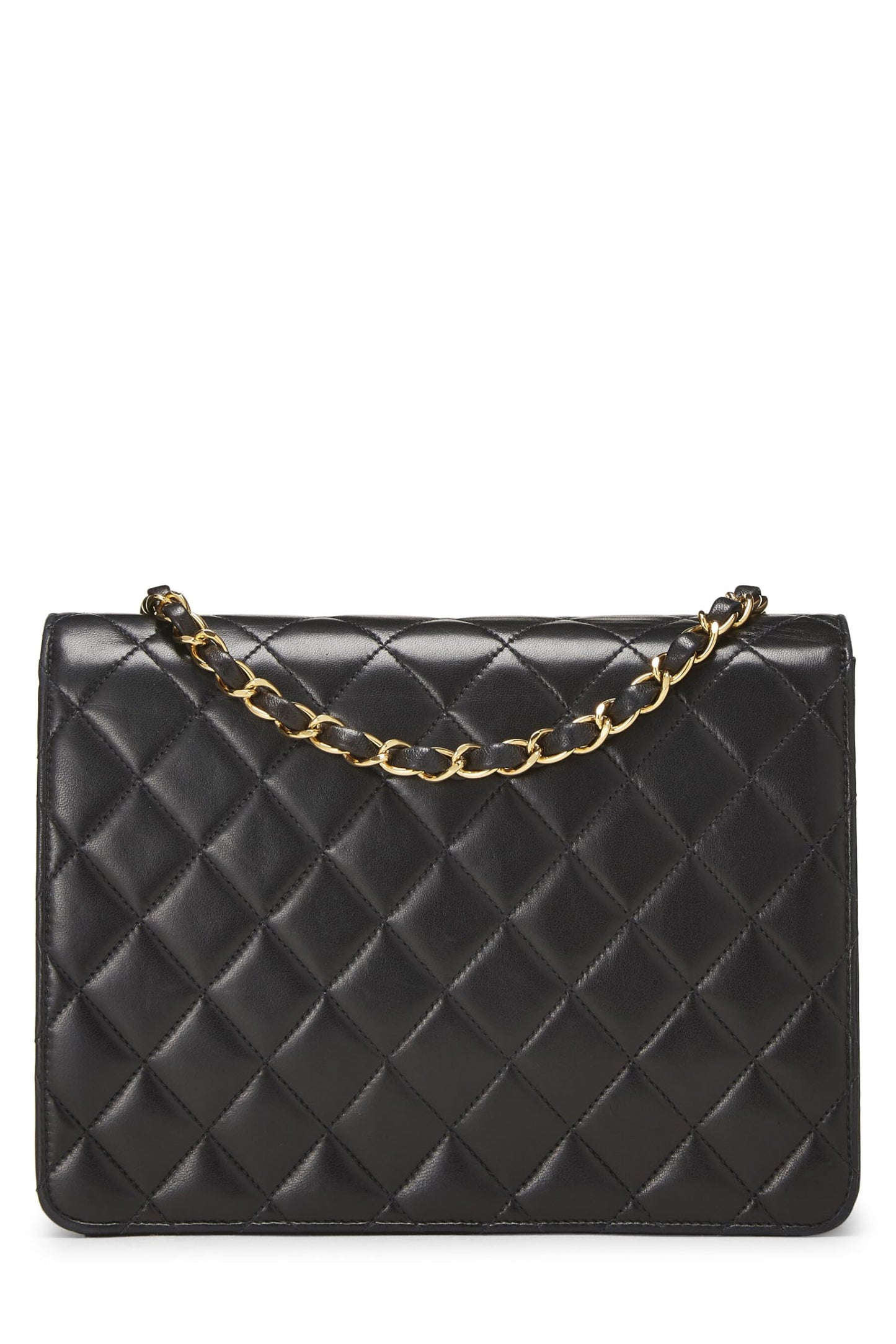 Chanel, Petit sac à rabat en cuir d'agneau matelassé noir d'occasion, noir