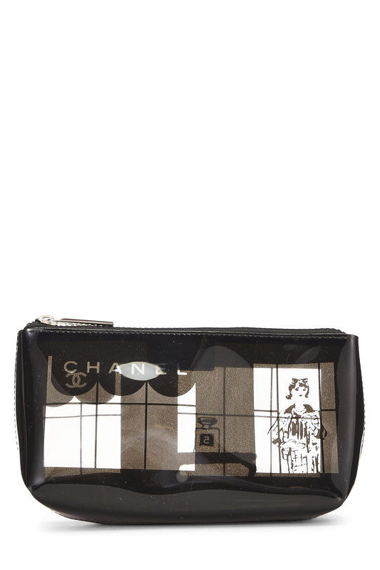 Chanel, Pochette Chanel Maison en vinyle transparent et noir d'occasion, noire