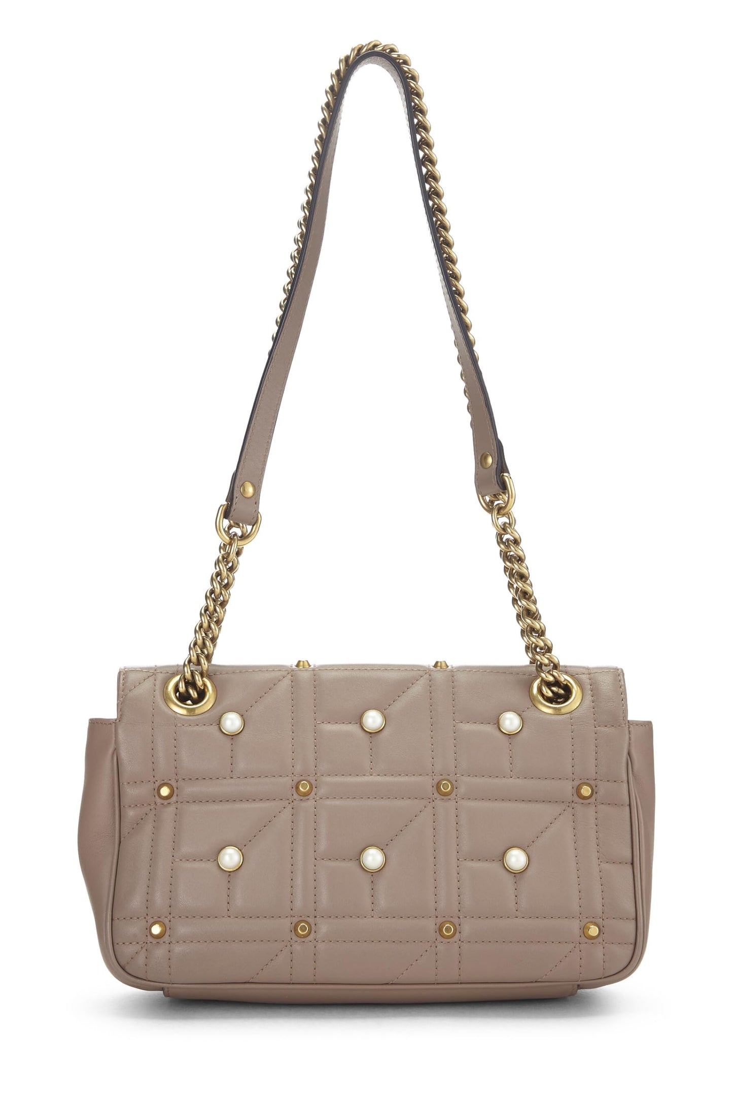 Gucci, Bolso de hombro Marmont pequeño de cuero matelassé con perlas beige Pre-Loved, Beige