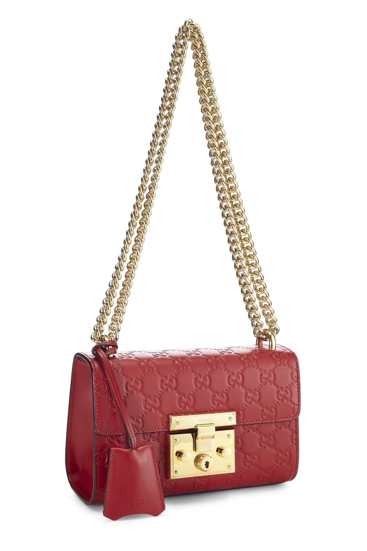 Gucci, Pre-Loved Red Guccissima Leather Padlock Bag Small, Red