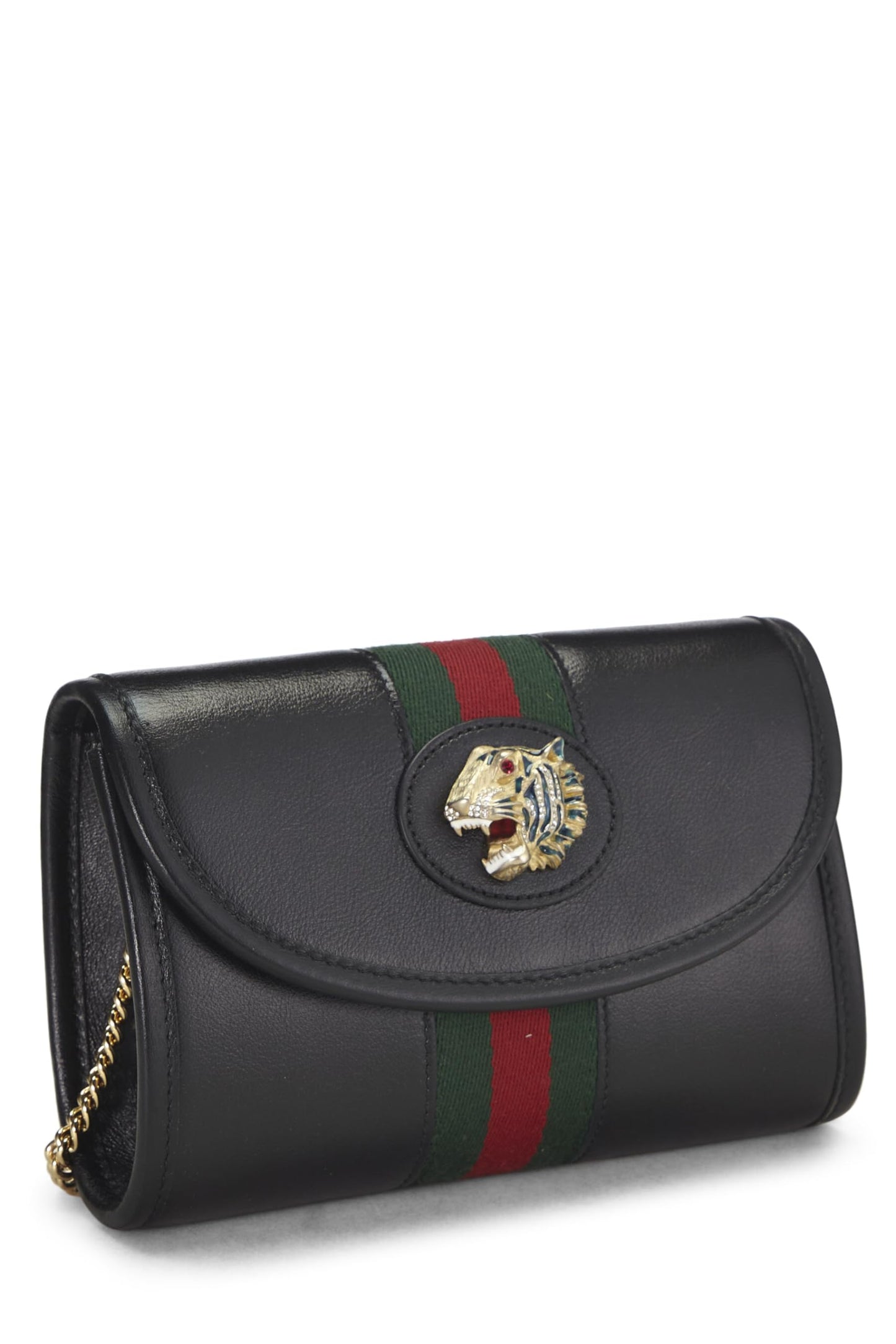 Gucci, Pre-Loved Black Leather Web Rajah Shoulder Bag Mini, Black