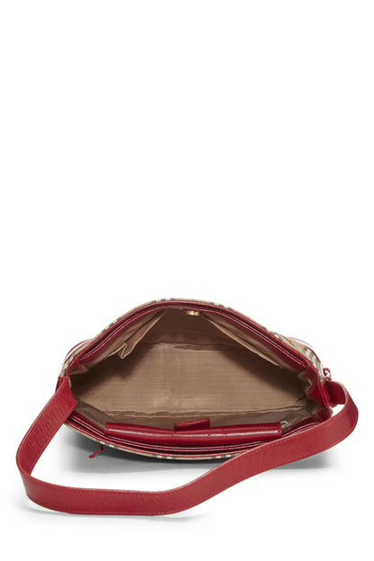 Burberry, sac à bandoulière en toile Haymarket rouge d'occasion, petit modèle, rouge