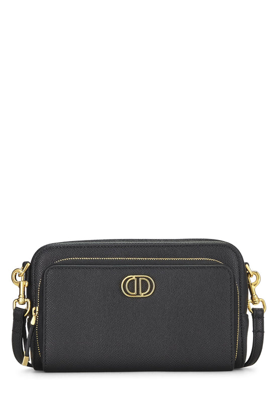 Dior, Sac bandoulière double pochette Caro en cuir de veau noir d'occasion, noir