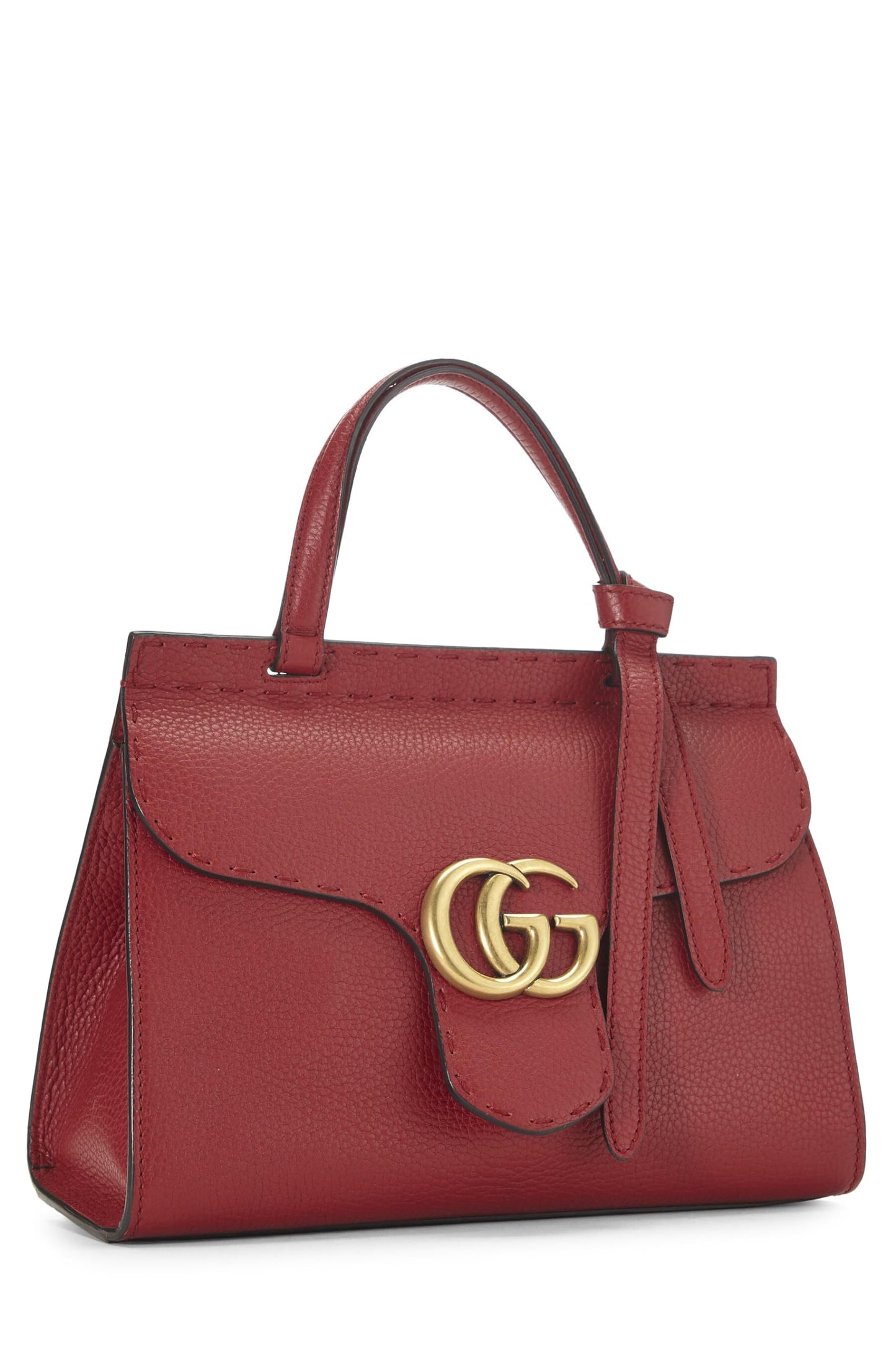 Gucci, Mini sac à main à rabat en cuir rouge GG Marmont d'occasion, rouge