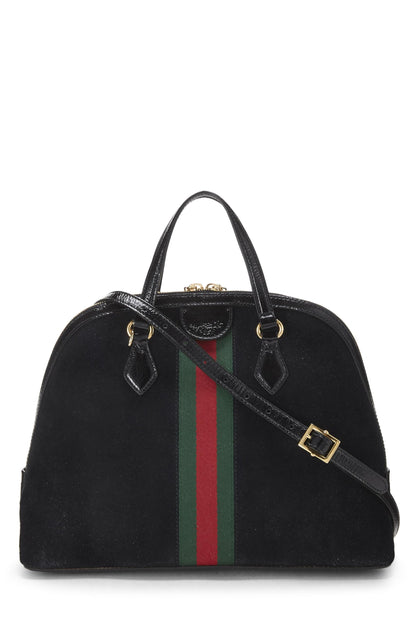 Gucci, sac à main Ophidia Dome Medium en daim noir d'occasion, noir