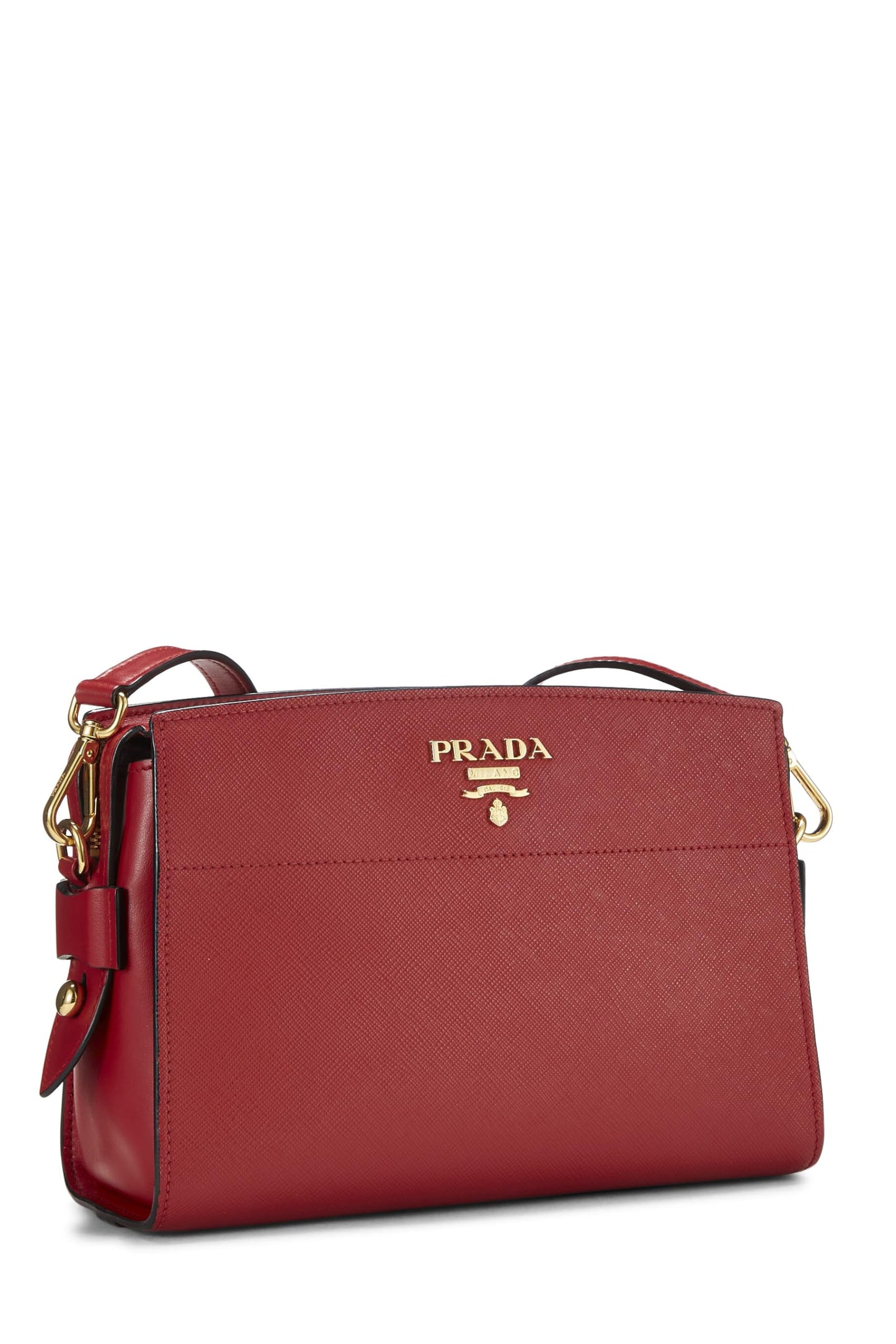 Prada, Pre-Loved Red Saffiano Esplanade Crossbody, Red