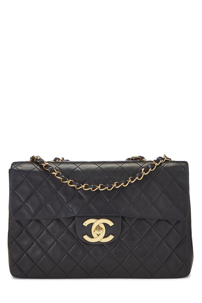 Chanel, Pre-Loved Black Quilted Lambskin Half Flap Maxi, Black