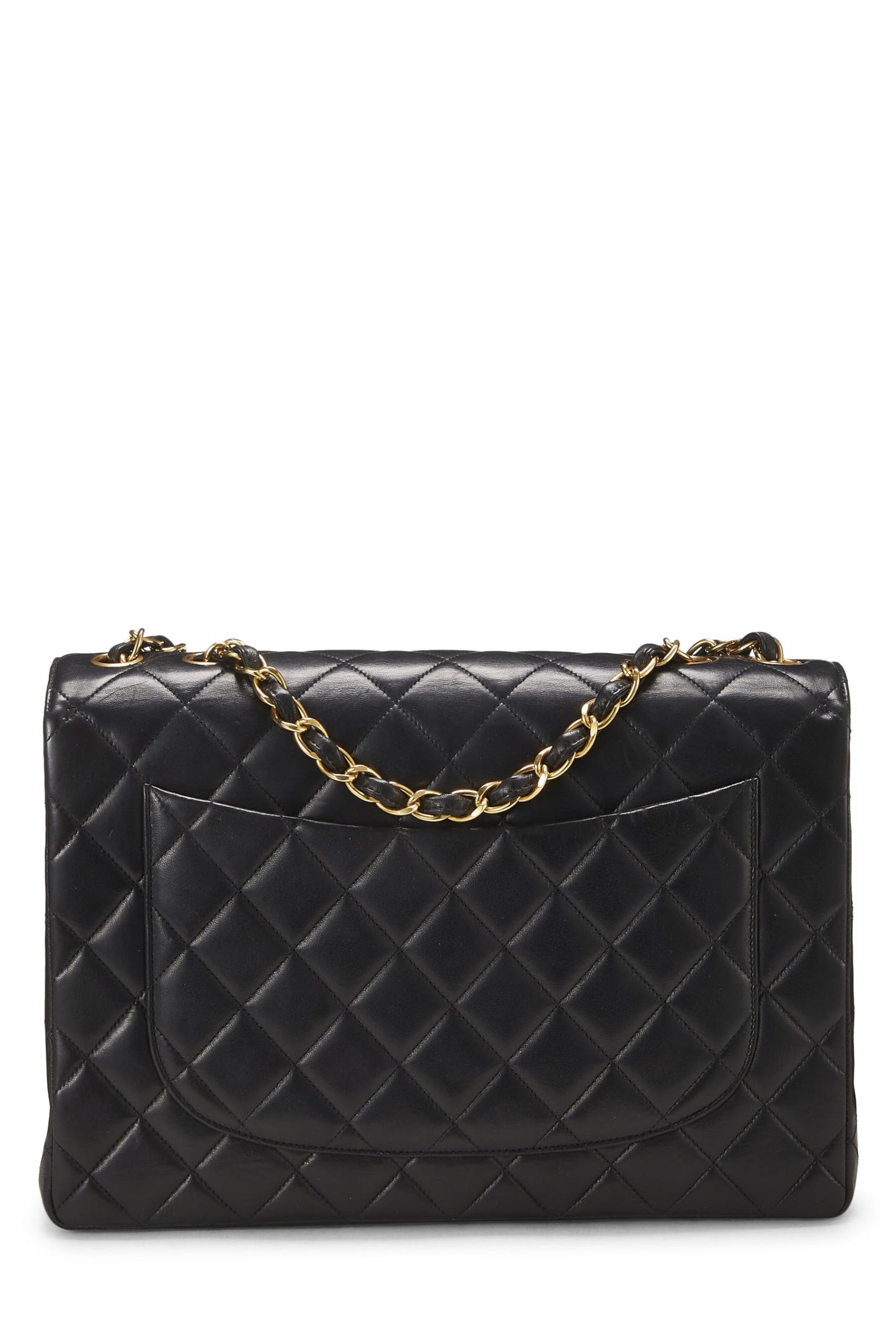 Chanel, Jumbo con media solapa acolchada de piel de cordero negra Pre-Loved, Negro