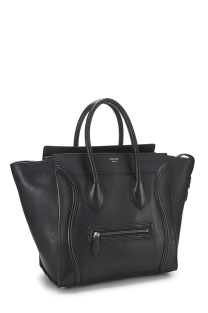 Céline, Pre-Loved Black Drummed Calfskin Luggage Mini, Black