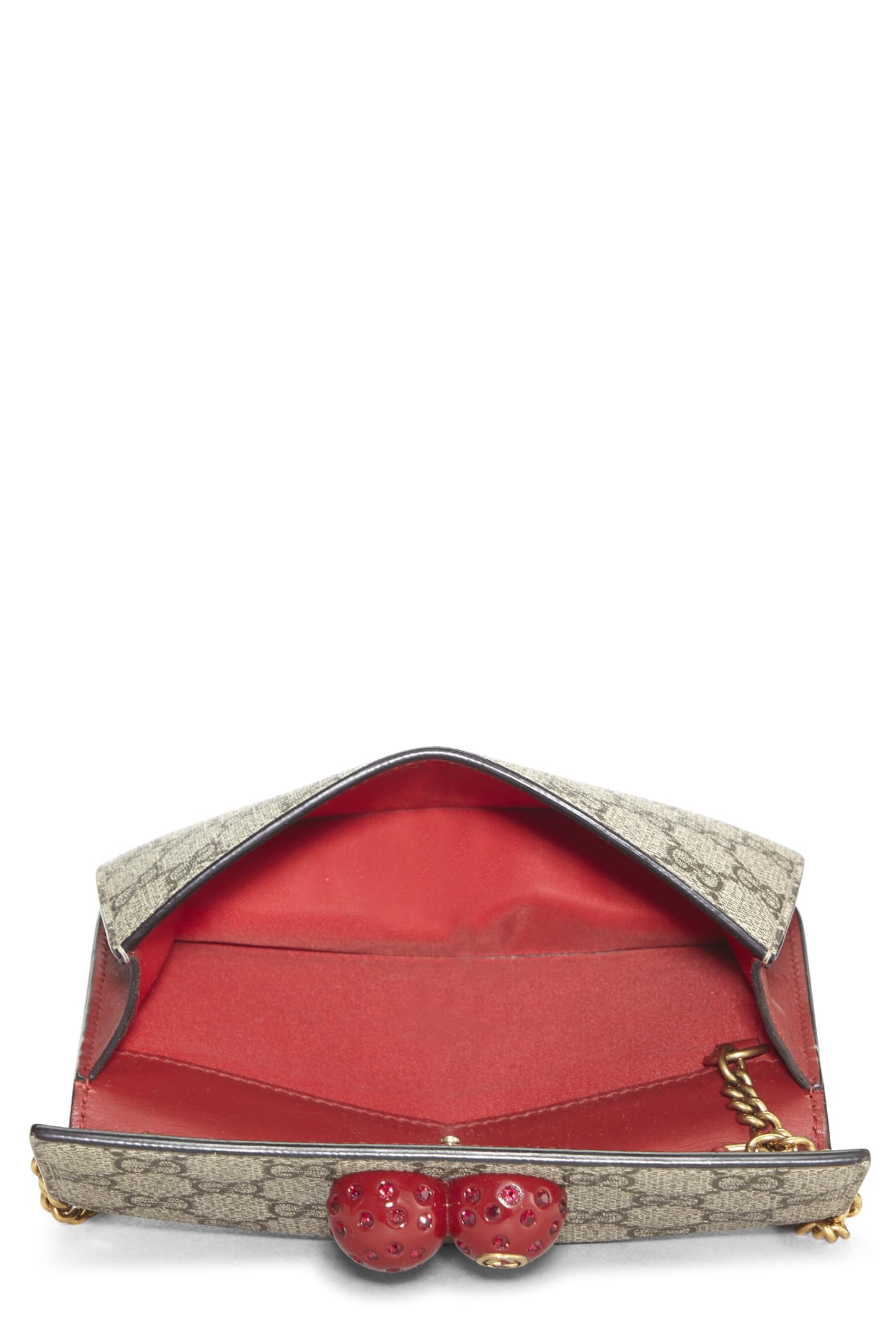 Gucci, pochette convertible mini originale en toile GG Supreme Cherry d'occasion, rouge