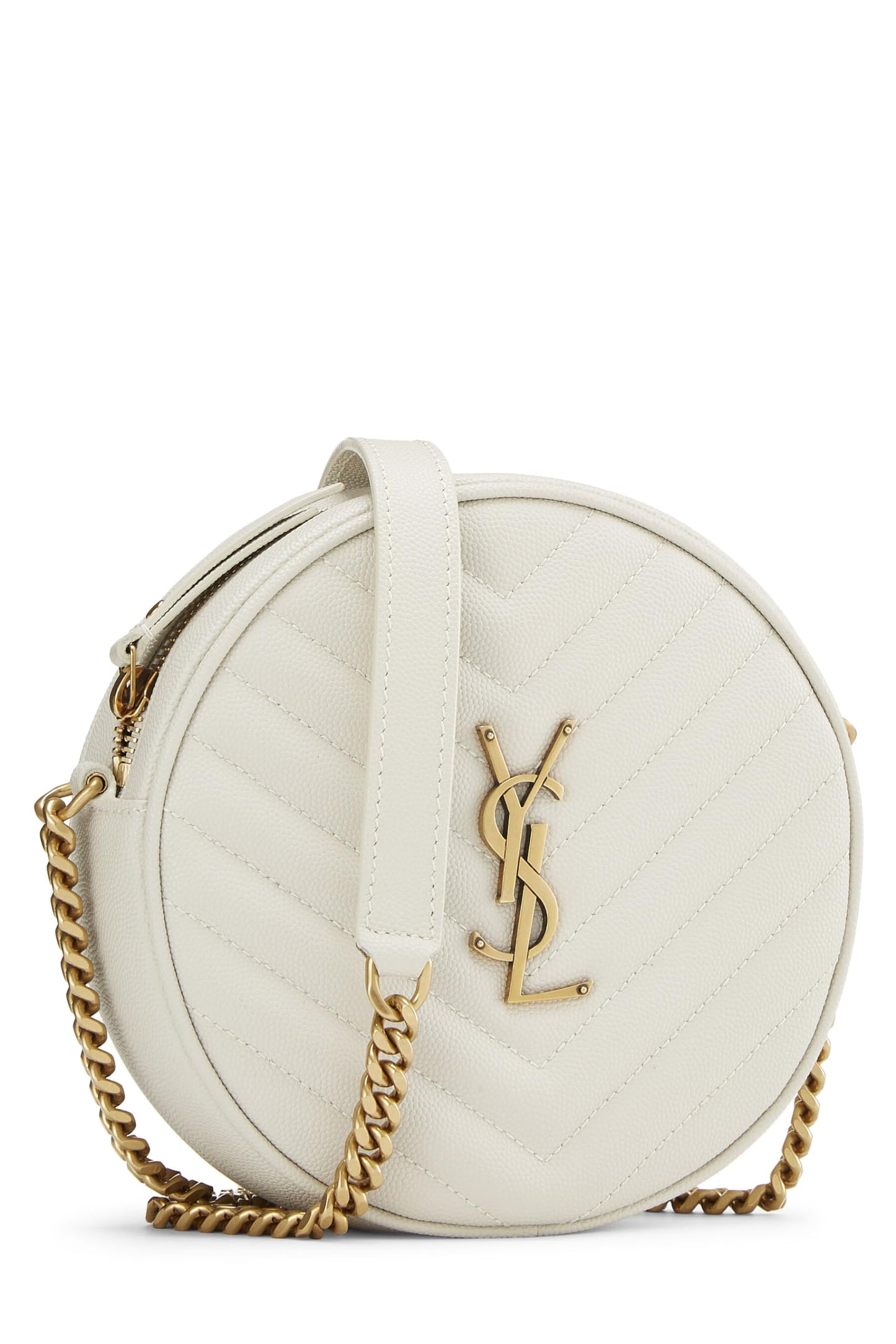 Yves Saint Laurent, Pre-Loved Cream Grainy Leather Round Camera Bag, Cream